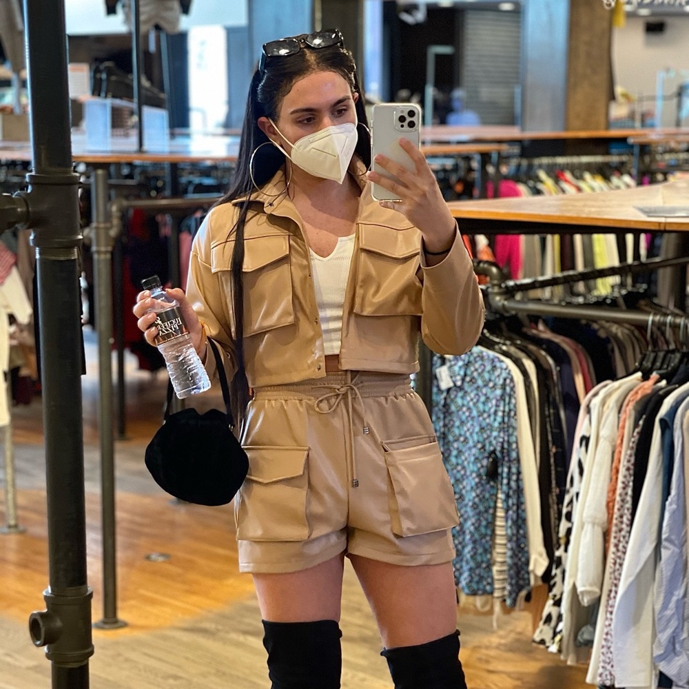 Tan Faux Leather Two Piece